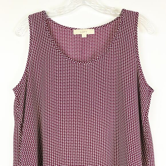 Loft Sleeveless Long Oversized Blouse Modest Red Cream Womens Size Medium - Picture 4 of 11